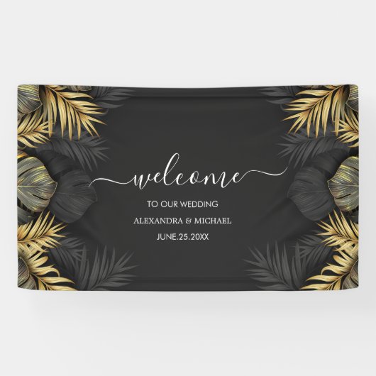Modern Emerald Green Tropical Destination Wedding Spandoek (Horizontaal)