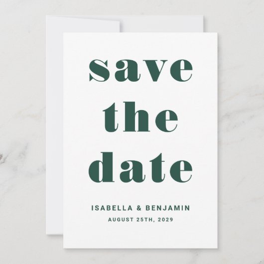 Modern Emerald Green Typography Wedding Save The Date (Voorkant)