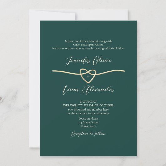 Modern Emerald Green Wedding Invitation Kaart (Voorkant)