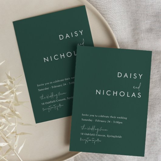 Modern Emerald Green Wedding Invitation Kaart
