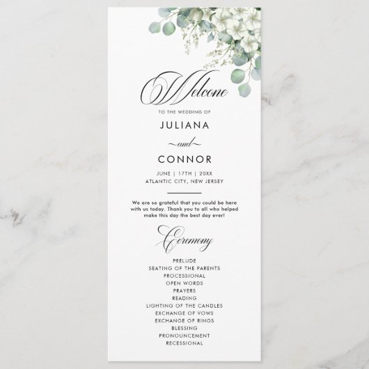 Modern Emerald Greenery huwelijksprogramma Programmakaart (Voorkant)