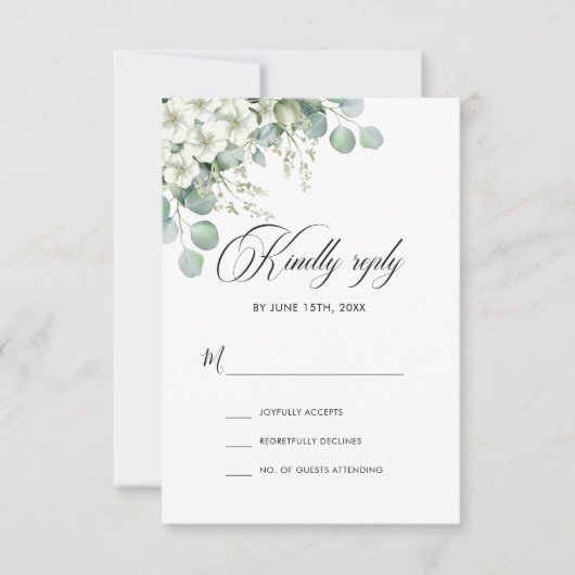 Modern Emerald Greenery Wedding RSVP Kaartje (Voorkant)