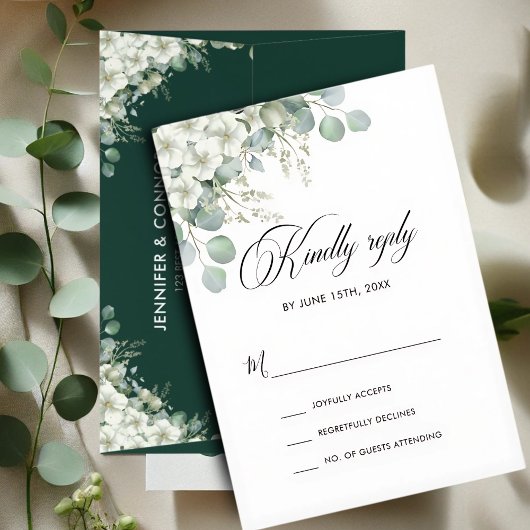 Modern Emerald Greenery Wedding RSVP Kaartje