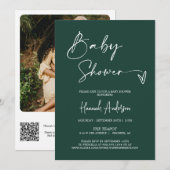 Modern Emerald Groen Baby shower QR Code Foto Kaart (Voorkant / Achterkant)