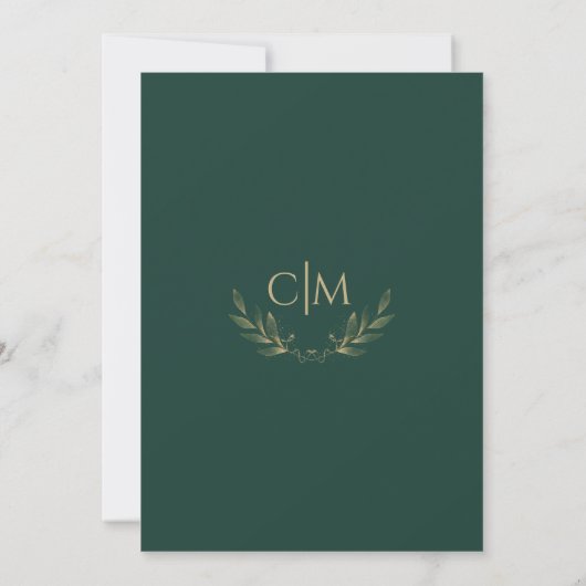 Modern Emerald Groen Blad Bruiloft Monogram Kaart (Achterkant)