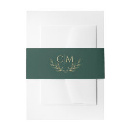 Modern Emerald Groen Blad Bruiloft Monogram Uitnodigingen Wikkel