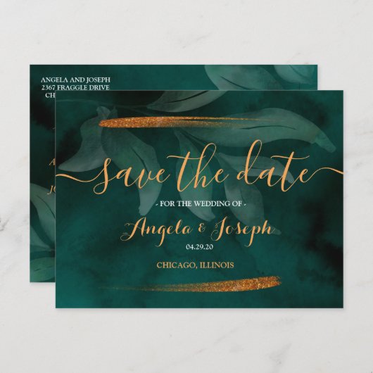modern emerald groen en verlaat Save the Date Post Briefkaart (Voorkant / Achterkant)