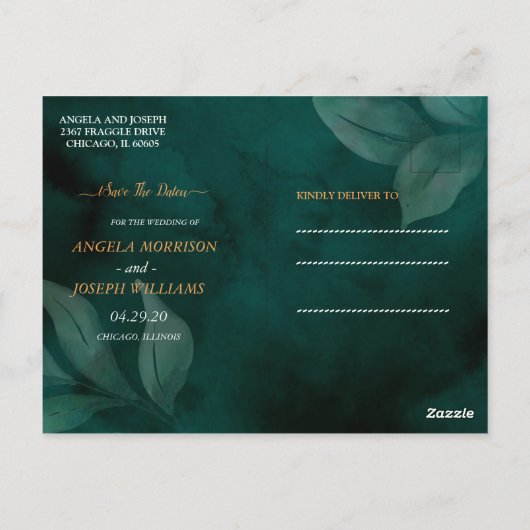 modern emerald groen en verlaat Save the Date Post Briefkaart (Achterkant)