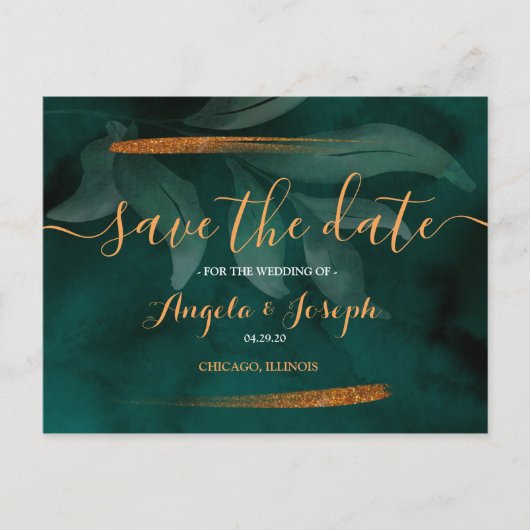 modern emerald groen en verlaat Save the Date Post Briefkaart (Voorkant)