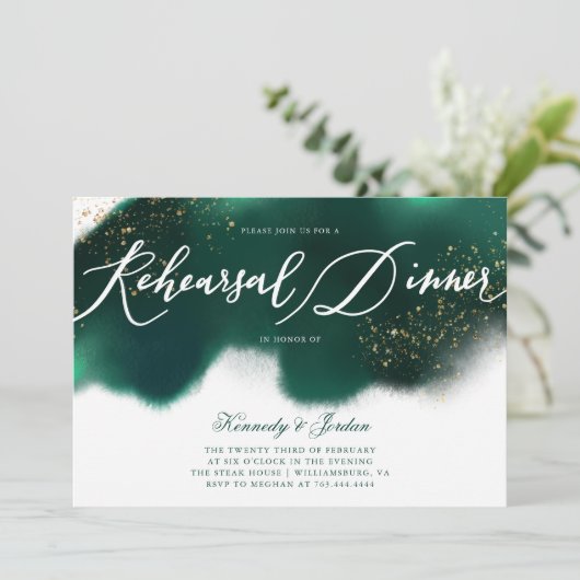 Modern Emerald Groen Goud Glitter Repetitie Diner Kaart (Staand voorkant)