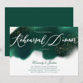 Modern Emerald Groen Goud Glitter Repetitie Diner Kaart (Voorkant / Achterkant)