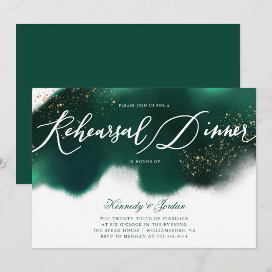 Modern Emerald Groen Goud Glitter Repetitie Diner Kaart (Voorkant / Achterkant)