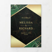 Modern Emerald Groen Goud Marmer Ampersand Bruilof Drieluik Uitnodiging (Cover)