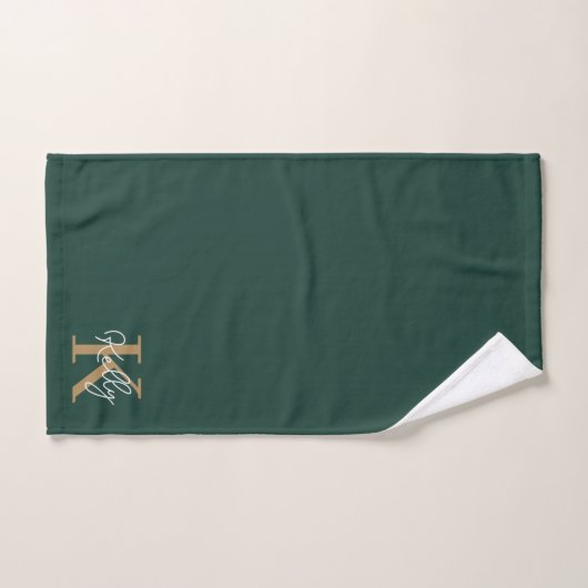 Modern Emerald Groen Goud Monogram Script Bad Handdoek (Handdoek)