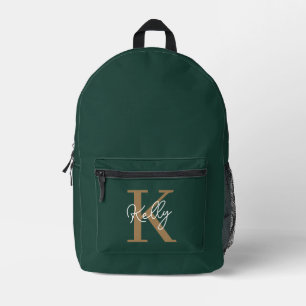 Modern Emerald Groen Goud Monogram Script Bedrukte Rugzak