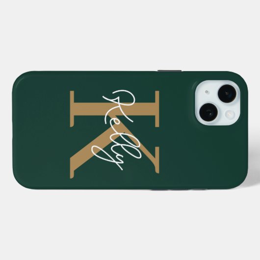 Modern Emerald Groen Goud Monogram Script Case-Mate iPhone Case (Achterkant (horizontaal))