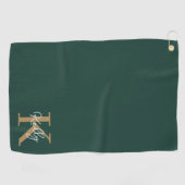Modern Emerald Groen Goud Monogram Script Golfhanddoek (Horizontaal)