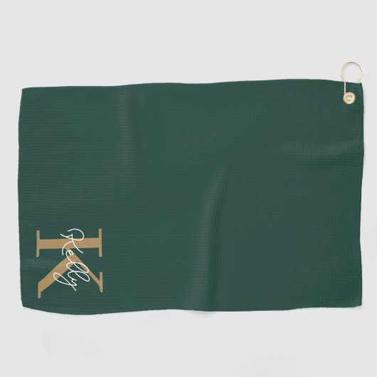 Modern Emerald Groen Goud Monogram Script Golfhanddoek (Horizontaal)