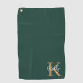Modern Emerald Groen Goud Monogram Script Golfhanddoek (Voorkant)