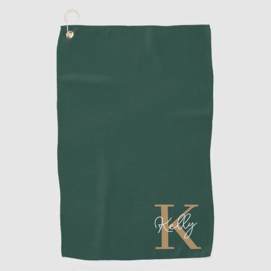 Modern Emerald Groen Goud Monogram Script Golfhanddoek (Voorkant)