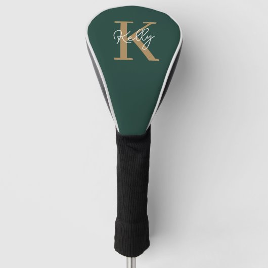 Modern Emerald Groen Goud Monogram Script Golfheadcover (Voorkant)