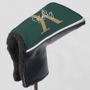 Modern Emerald Groen Goud Monogram Script Golfheadcover