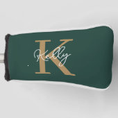 Modern Emerald Groen Goud Monogram Script Golfheadcover (Voorkant)