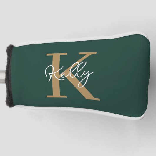 Modern Emerald Groen Goud Monogram Script Golfheadcover (Voorkant)