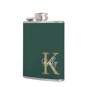 Modern Emerald Groen Goud Monogram Script Heupfles (Links)