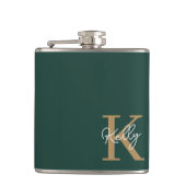 Modern Emerald Groen Goud Monogram Script Heupfles (Voorkant)