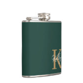 Modern Emerald Groen Goud Monogram Script Heupfles (Rechts)