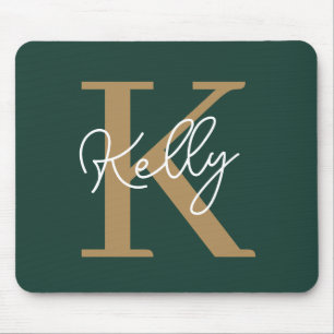 Modern Emerald Groen Goud Monogram Script Muismat