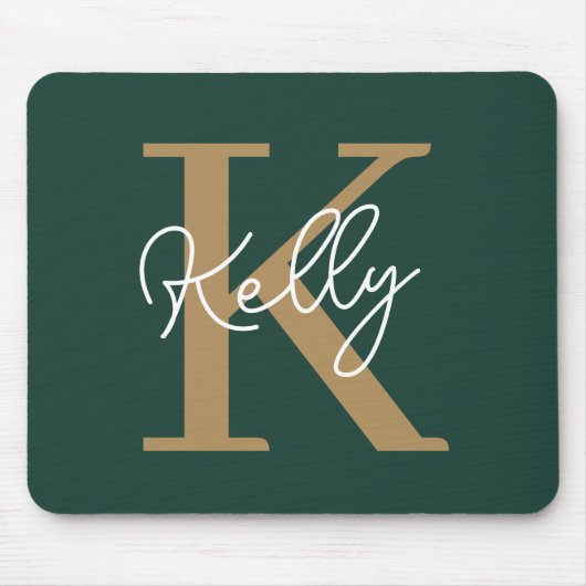 Modern Emerald Groen Goud Monogram Script Muismat (Voorkant)