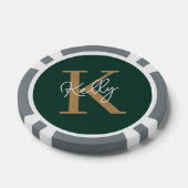 Modern Emerald Groen Goud Monogram Script Poker Chips (Enkel)