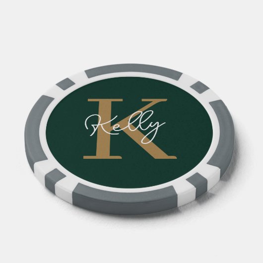 Modern Emerald Groen Goud Monogram Script Poker Chips (Enkel)