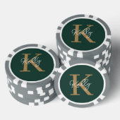 Modern Emerald Groen Goud Monogram Script Poker Chips (Opstapeling)
