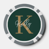 Modern Emerald Groen Goud Monogram Script Poker Chips (Achterkant)
