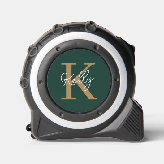 Modern Emerald Groen Goud Monogram Script Rolmaat (Voorkant)