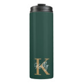 Modern Emerald Groen Goud Monogram Script Thermosbeker (Voorkant)