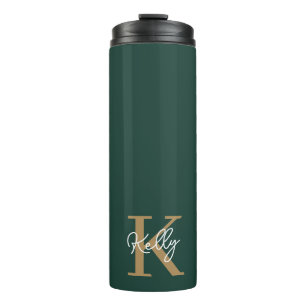 Modern Emerald Groen Goud Monogram Script Thermosbeker