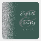 Modern Emerald Groen Zilver Glitter Edge Bruiloft Vierkante Sticker (Voorkant)