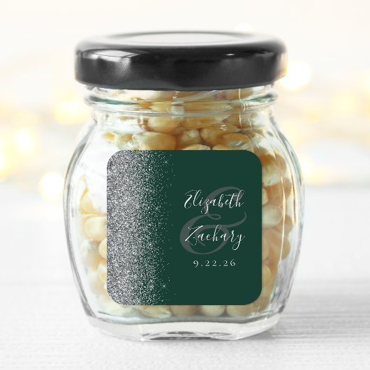 Modern Emerald Groen Zilver Glitter Edge Bruiloft Vierkante Sticker