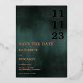 Modern Emerald Groen Zwart Bruiloft Save The Date Folie Uitnodiging (Voorkant)