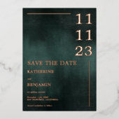 Modern Emerald Groen Zwart Bruiloft Save The Date Folie Uitnodiging (Voorkant)