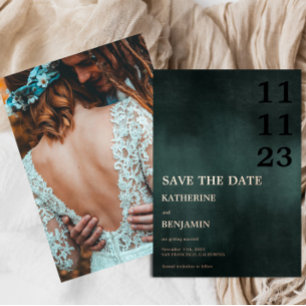 Modern Emerald Groen Zwart Bruiloft Save The Date Folie Uitnodiging