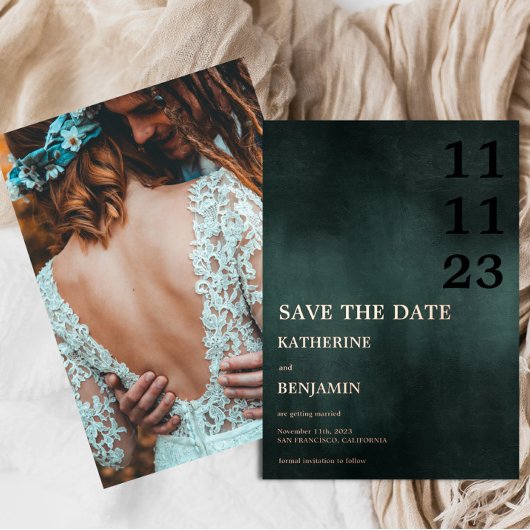 Modern Emerald Groen Zwart Bruiloft Save The Date Folie Uitnodiging