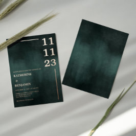 Modern Emerald Groen Zwart Elegant Bruiloft Folie Uitnodiging