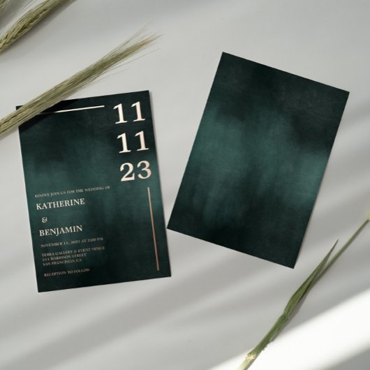 Modern Emerald Groen Zwart Elegant Bruiloft Folie Uitnodiging