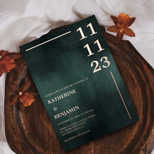 Modern Emerald Groen Zwart Elegant Bruiloft Folie Uitnodiging