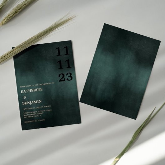 Modern Emerald Groen Zwart Elegant Bruiloft Folie Uitnodiging